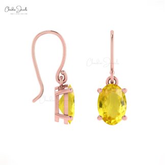 Delicate Yellow Sapphire Dainty Earrings 7x5mm Oval Gemstone Minimalist Studs Genuine 14k Real Gold Dangling Earrings For Fiance Gift