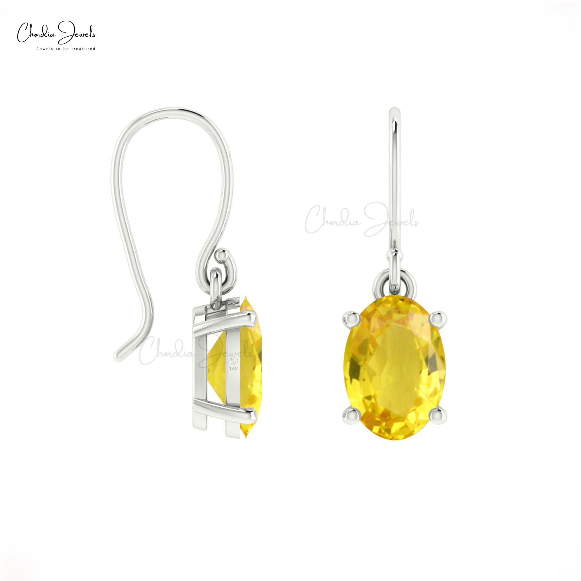 Delicate Yellow Sapphire Dainty Earrings 7x5mm Oval Gemstone Minimalist Studs Genuine 14k Real Gold Dangling Earrings For Fiance Gift