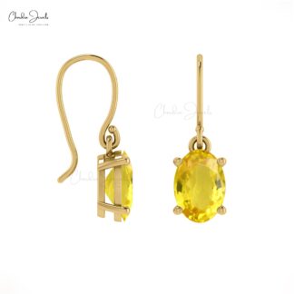 Delicate Yellow Sapphire Dainty Earrings 7x5mm Oval Gemstone Minimalist Studs Genuine 14k Real Gold Dangling Earrings For Fiance Gift