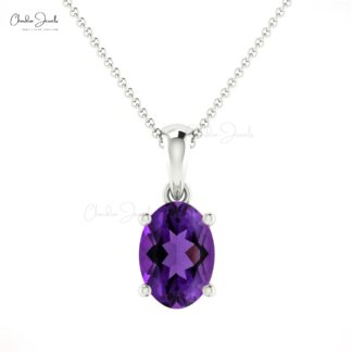 Single Stone Solitaire Charm With 7x5mm Amethyst 14k Real Gold Dangle Women Pendant