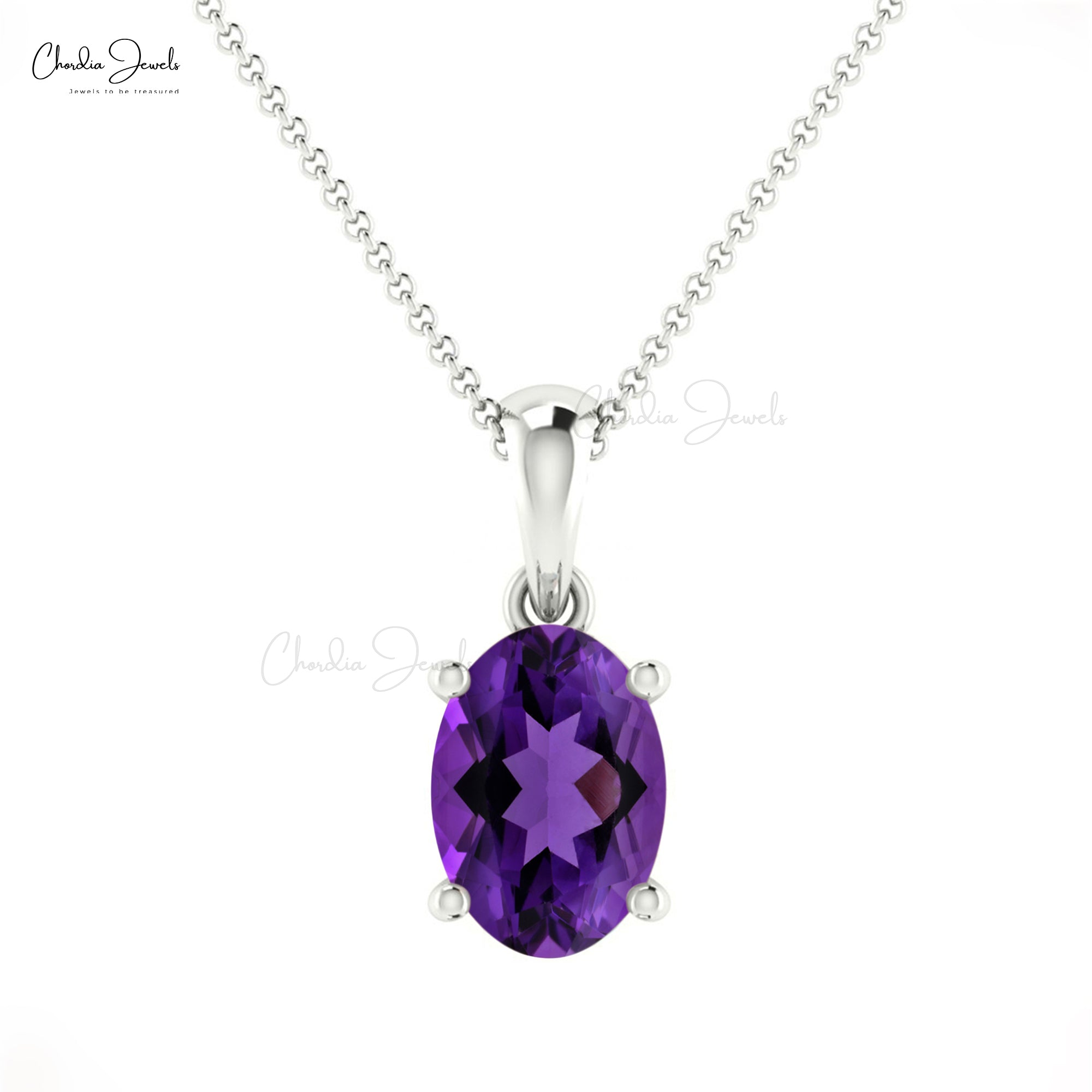 Single Stone Solitaire Charm With 7x5mm Amethyst 14k Real Gold Dangle Women Pendant