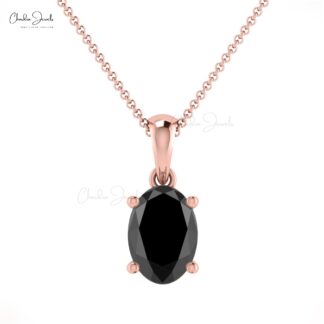 Solid 14k Gold Dangle Pendant in 0.8 Ct Black Diamond Handmade Necklace For Her