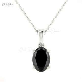 Solid 14k Gold Dangle Pendant in 0.8 Ct Black Diamond Handmade Necklace For Her
