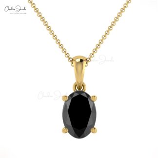 Solid 14k Gold Dangle Pendant in 0.8 Ct Black Diamond Handmade Necklace For Her