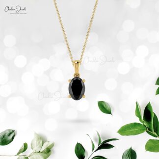 Solid 14k Gold Dangle Pendant in 0.8 Ct Black Diamond Handmade Necklace For Her