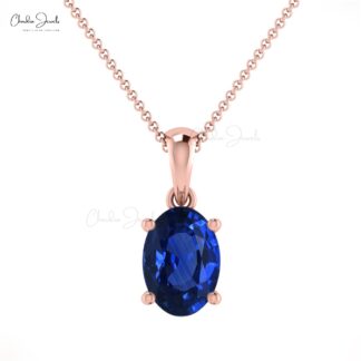 Dangle Women Pendant in 14k Solid Gold Blue Sapphire 0.8 Ct Gemstone Bridal Necklace