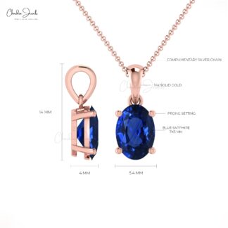 Dangle Women Pendant in 14k Solid Gold Blue Sapphire 0.8 Ct Gemstone Bridal Necklace