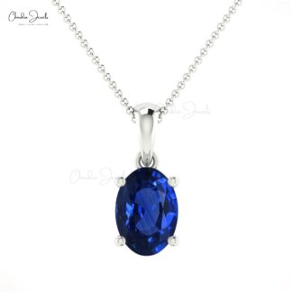 Dangle Women Pendant in 14k Solid Gold Blue Sapphire 0.8 Ct Gemstone Bridal Necklace