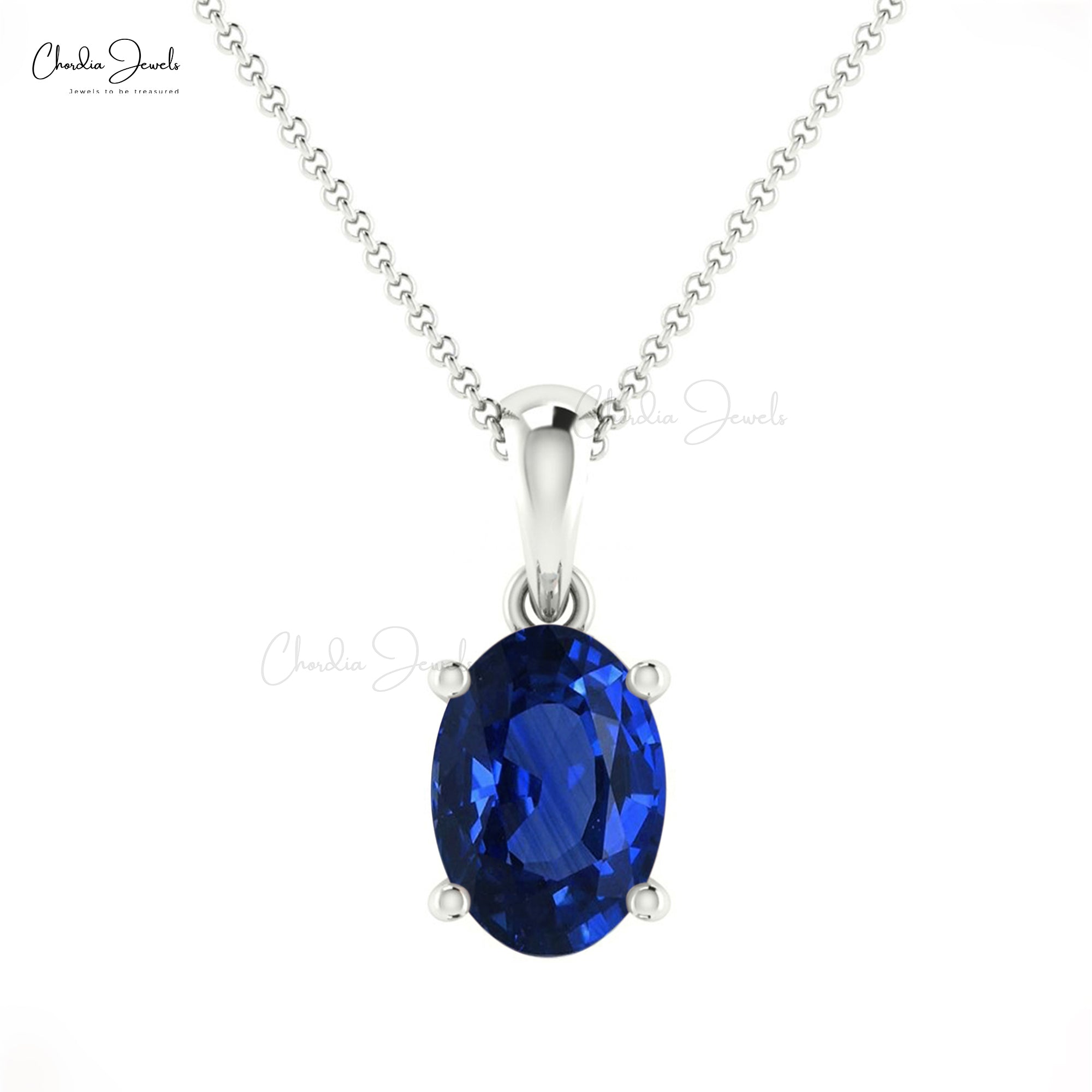 Dangle Women Pendant in 14k Solid Gold Blue Sapphire 0.8 Ct Gemstone Bridal Necklace