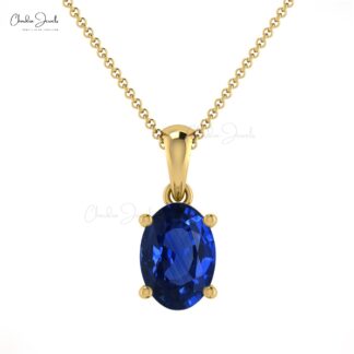 Dangle Women Pendant in 14k Solid Gold Blue Sapphire 0.8 Ct Gemstone Bridal Necklace