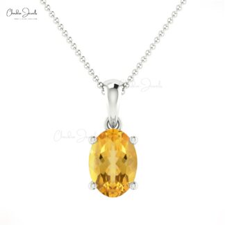 Oval Cut Citrine Solitaire Pendant In Real 14k Gold November Birthstone Minimal Jewelry