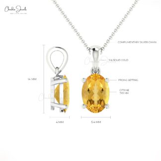 Oval Cut Citrine Solitaire Pendant In Real 14k Gold November Birthstone Minimal Jewelry