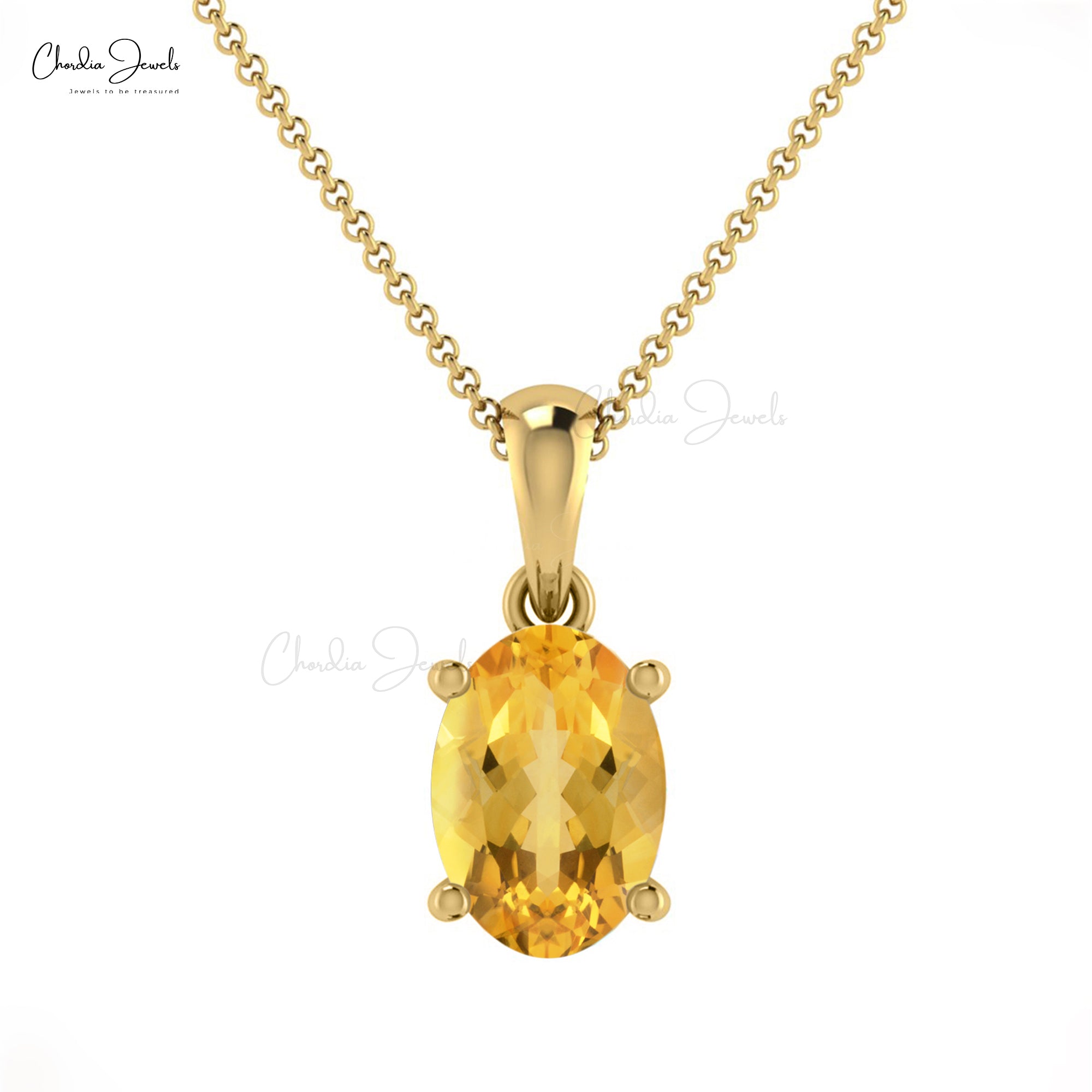 Oval Cut Citrine Solitaire Pendant In Real 14k Gold November Birthstone Minimal Jewelry