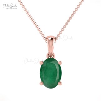 Solitaire Pendant With 0.72ct Green Emerald 14k Real Gold Oval Gemstone Pendant For Birthday Gift