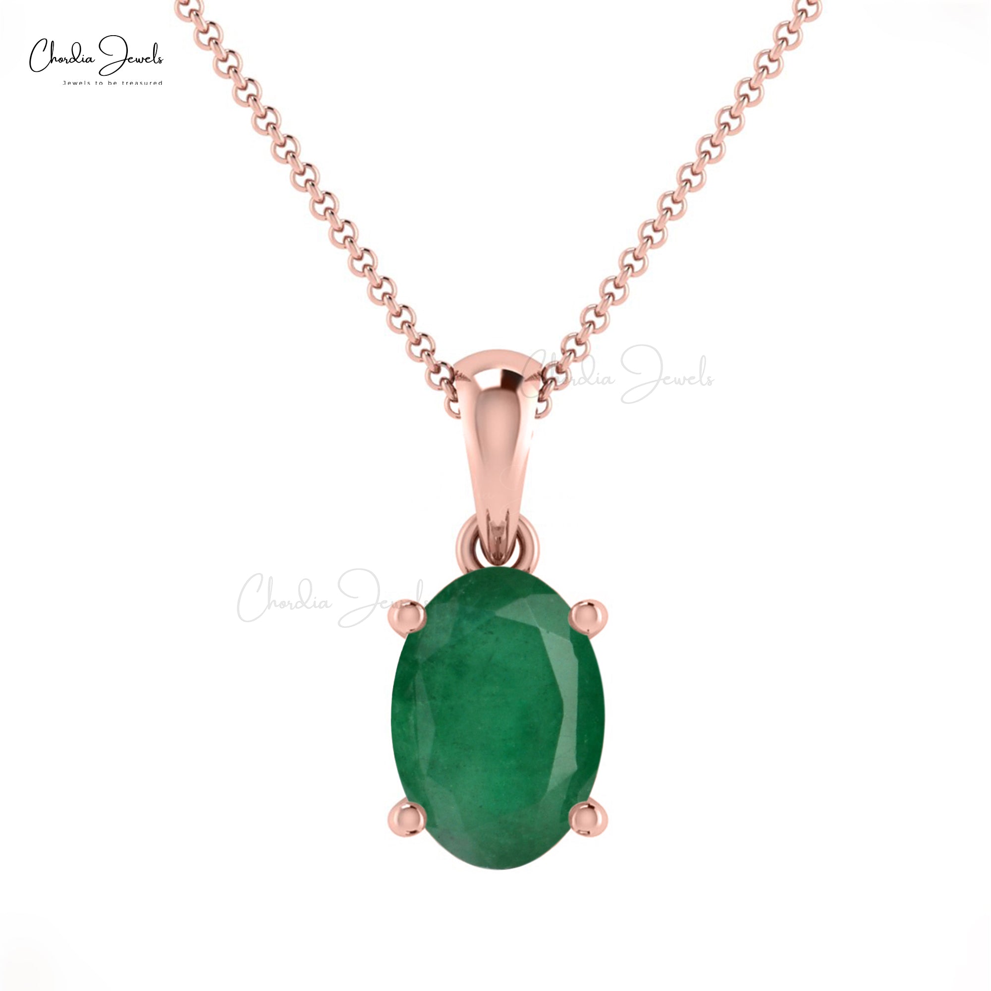 Solitaire Pendant With 0.72ct Green Emerald 14k Real Gold Oval Gemstone Pendant For Birthday Gift