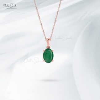 Solitaire Pendant With 0.72ct Green Emerald 14k Real Gold Oval Gemstone Pendant For Birthday Gift