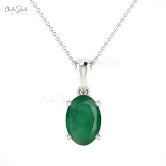 Solitaire Pendant With 0.72ct Green Emerald 14k Real Gold Oval Gemstone Pendant For Birthday Gift