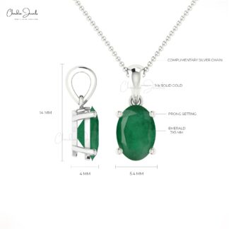 Solitaire Pendant With 0.72ct Green Emerald 14k Real Gold Oval Gemstone Pendant For Birthday Gift
