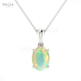 Oval Cut Dangle Pendant With 0.8 Ct Fire Opal October Birthstone 14k Solid Gold Necklace