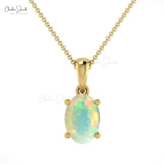 Oval Cut Dangle Pendant With 0.8 Ct Fire Opal October Birthstone 14k Solid Gold Necklace