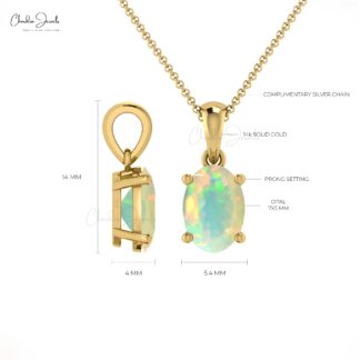 Oval Cut Dangle Pendant With 0.8 Ct Fire Opal October Birthstone 14k Solid Gold Necklace