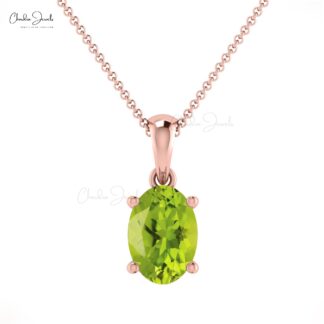 Solitaire Dainty Charm with 7x5mm Peridot Gemstone Prong Set In 14k Real Gold Pendant