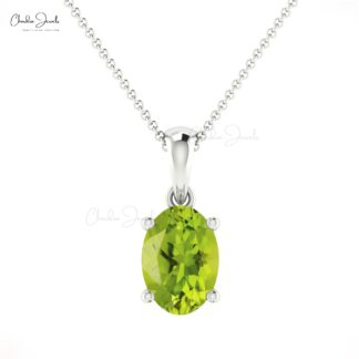 Solitaire Dainty Charm with 7x5mm Peridot Gemstone Prong Set In 14k Real Gold Pendant