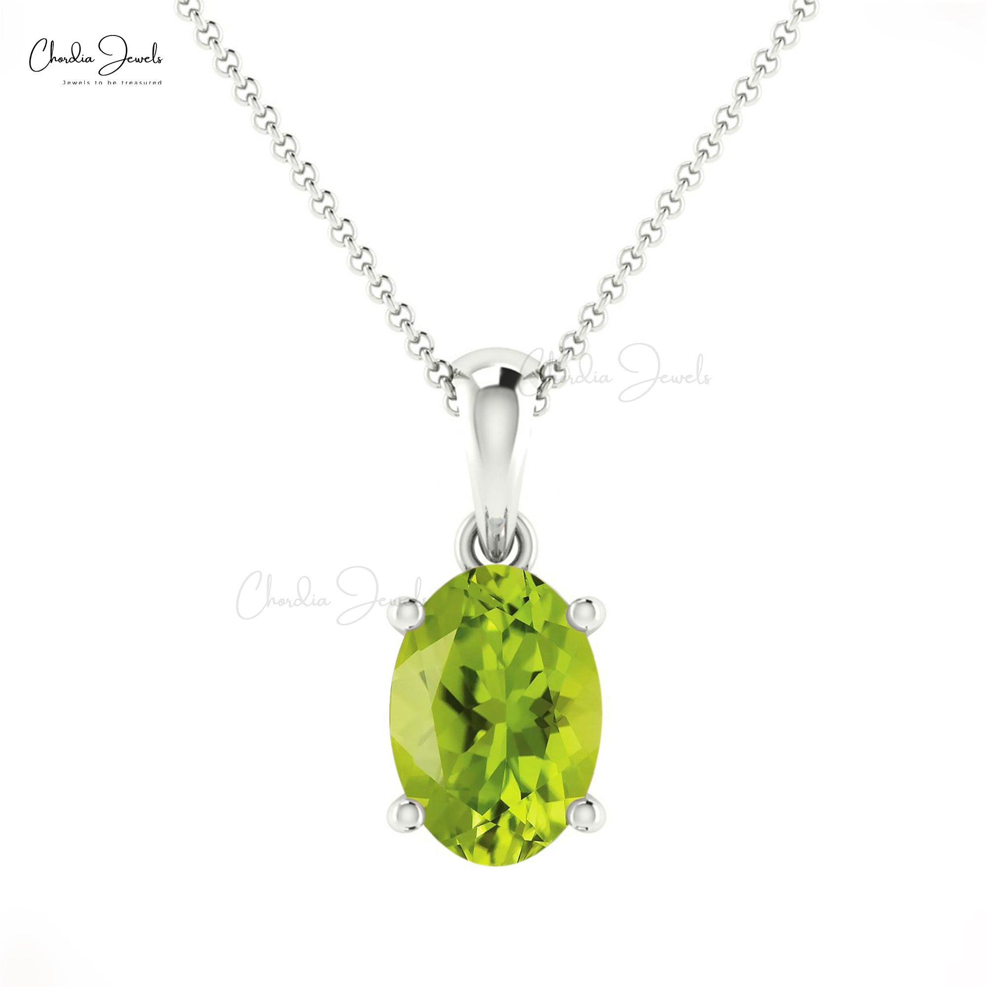 Solitaire Dainty Charm with 7x5mm Peridot Gemstone Prong Set In 14k Real Gold Pendant