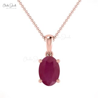 Oval Gemstone Charm With 7x5mm Ruby July Birthstone 14k Real Gold Dangle Pendant