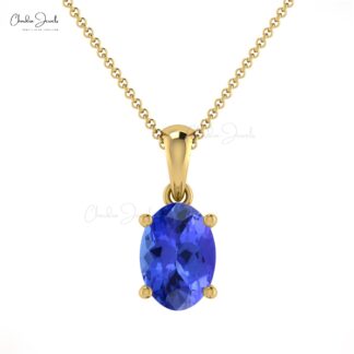 Natural Tanzanite Solitaire Charm In 14k Solid Gold Gemstone Minimalist Pendant