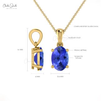 Natural Tanzanite Solitaire Charm In 14k Solid Gold Gemstone Minimalist Pendant