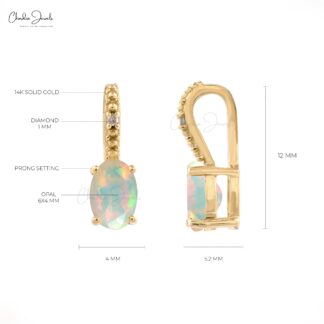 Two Stone Minimal Pendant in 14k Yellow Gold Opal And Diamond Women Pendant