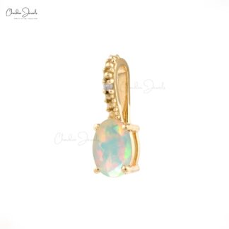 Two Stone Minimal Pendant in 14k Yellow Gold Opal And Diamond Women Pendant