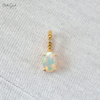 Two Stone Minimal Pendant in 14k Yellow Gold Opal And Diamond Women Pendant
