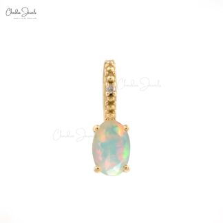 Two Stone Minimal Pendant in 14k Yellow Gold Opal And Diamond Women Pendant