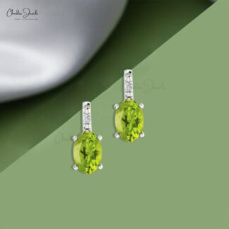 AAA Peridot Minimal Stud Earrings 14k Real Gold Diamond Studs 6x4mm Oval Cut Natural Gemstone Fine Jewelry For Bridesmaid Gift