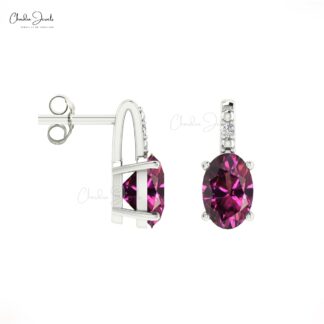 Top Quality Rhodolite Garnet & Round Diamond Earrings in 14K Gold