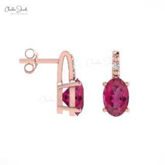Fine Jewelry Pink Tourmaline 14K Gold Earrings With Round Diamond