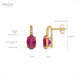 Fine Jewelry Pink Tourmaline 14K Gold Earrings With Round Diamond