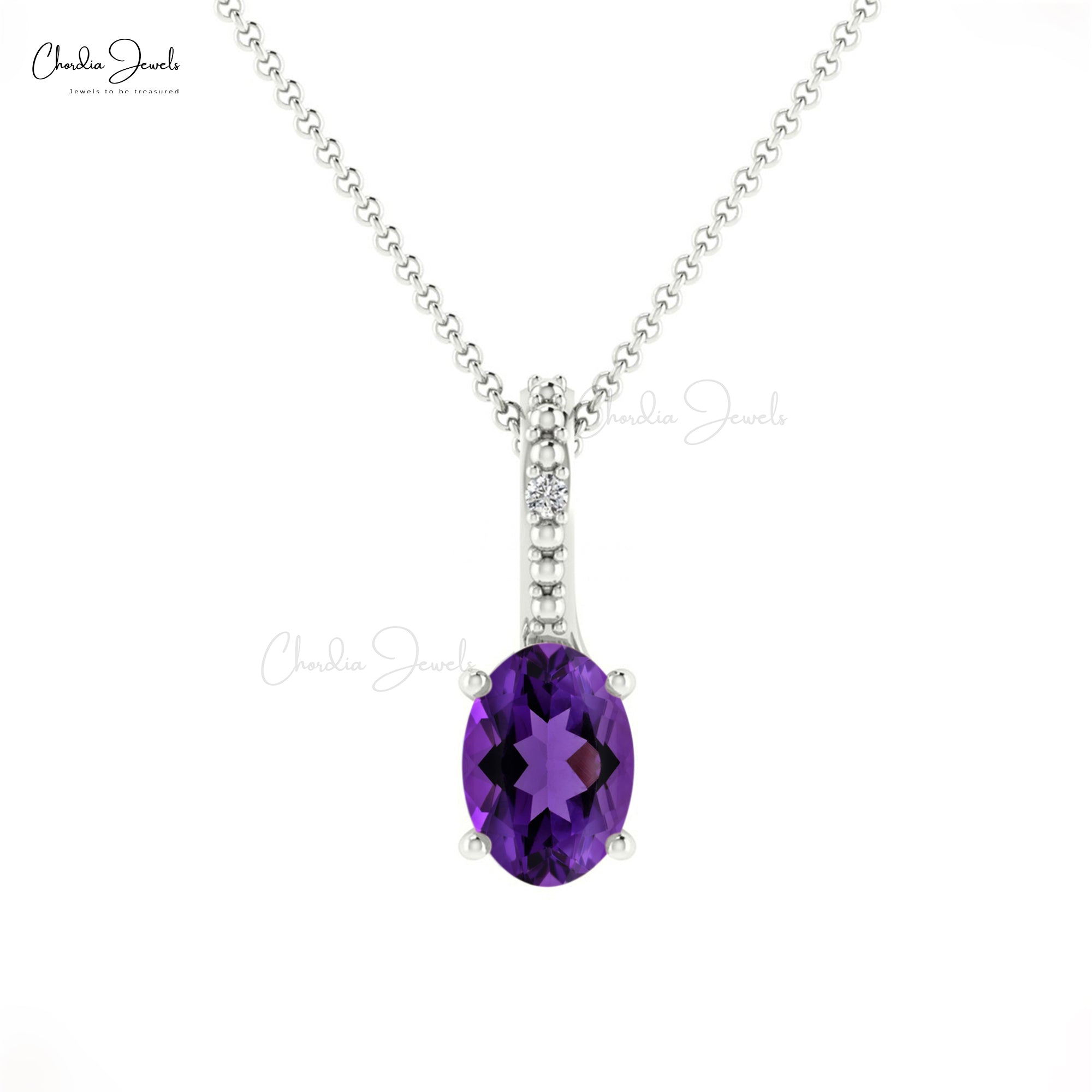 Natural Amethyst 2 Stone Pendant With Pave Diamond 14k Solid Gold Minimalist Jewelry