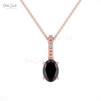Hidden Bail Two Stone Charm In 14k Real Gold Black Diamond And G-H Diamond Pendant