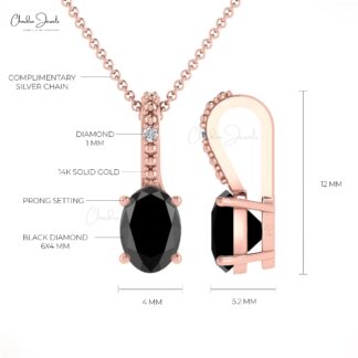 Hidden Bail Two Stone Charm In 14k Real Gold Black Diamond And G-H Diamond Pendant