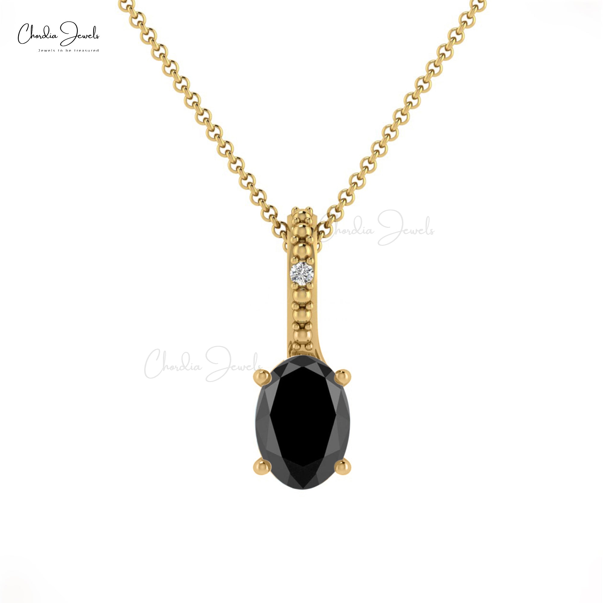 Hidden Bail Two Stone Charm In 14k Real Gold Black Diamond And G-H Diamond Pendant