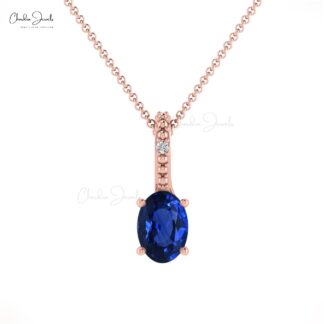 Real 14k Gold Hidden Bail Locket in 0.58 Ct Blue Sapphire And Diamond Pendant For Her