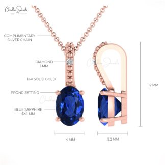 Real 14k Gold Hidden Bail Locket in 0.58 Ct Blue Sapphire And Diamond Pendant For Her