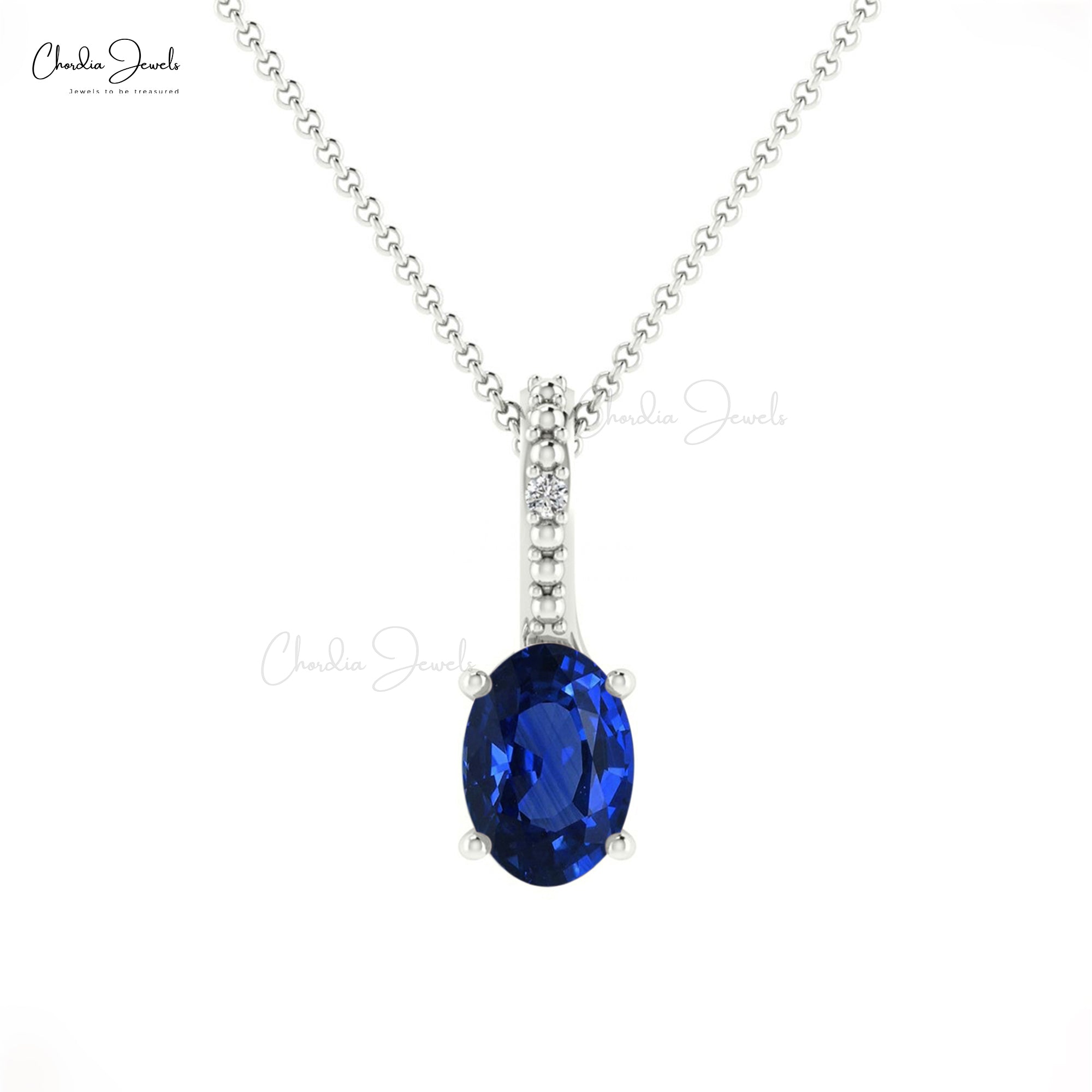 Real 14k Gold Hidden Bail Locket in 0.58 Ct Blue Sapphire And Diamond Pendant For Her