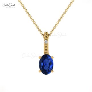 Real 14k Gold Hidden Bail Locket in 0.58 Ct Blue Sapphire And Diamond Pendant For Her