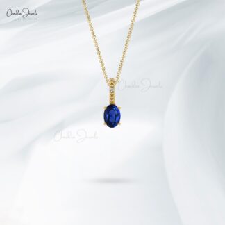 Real 14k Gold Hidden Bail Locket in 0.58 Ct Blue Sapphire And Diamond Pendant For Her