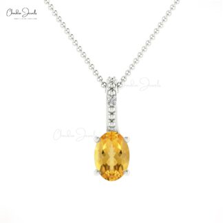 AAA Citrine 0.54 Ct Gemstone And Diamond Hidden Bail Pendant In 14k Gold Fine Jewelry