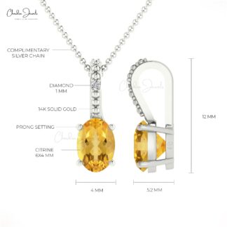AAA Citrine 0.54 Ct Gemstone And Diamond Hidden Bail Pendant In 14k Gold Fine Jewelry